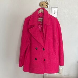 BCBG Women's Hot Pink Double-Breasted Peacoat
